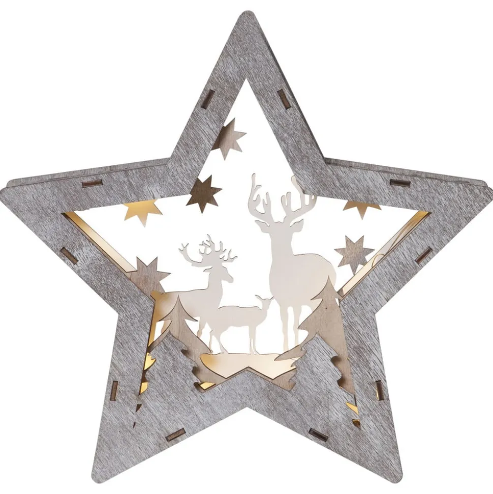 Fauna LED-dekorationsstjerne af træ, højde 24 cm