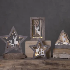 Fauna LED-dekorationsstjerne af træ, højde 24 cm