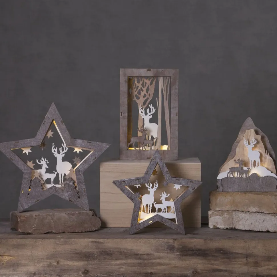 Fauna LED-dekorationsstjerne af træ, højde 24 cm