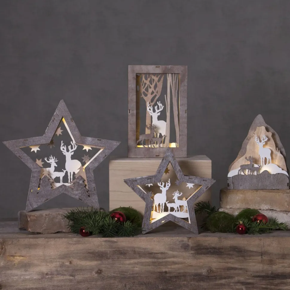 Fauna LED-dekorationsstjerne af træ, højde 24 cm