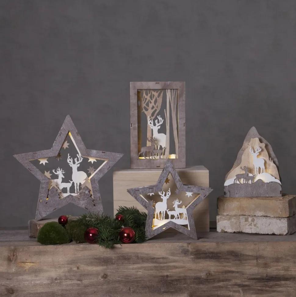 Fauna LED-dekorationsstjerne af træ, højde 24 cm