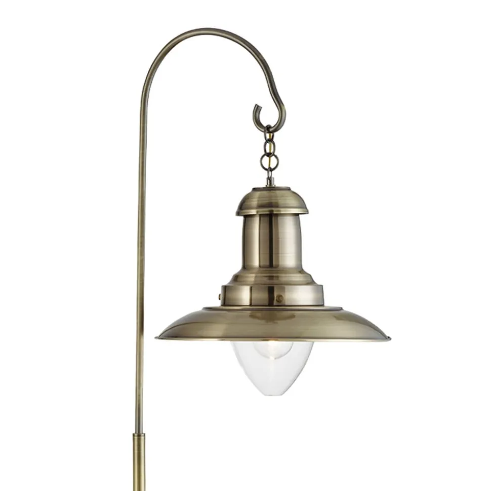 Fisherman gulvlampe, metal, antik messingfarve, E27, 161 cm