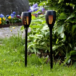 Flame solcelle LED-lampe m. jordspyd, sæt m. 2 stk