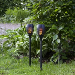 Flame solcelle LED-lampe m. jordspyd, sæt m. 2 stk