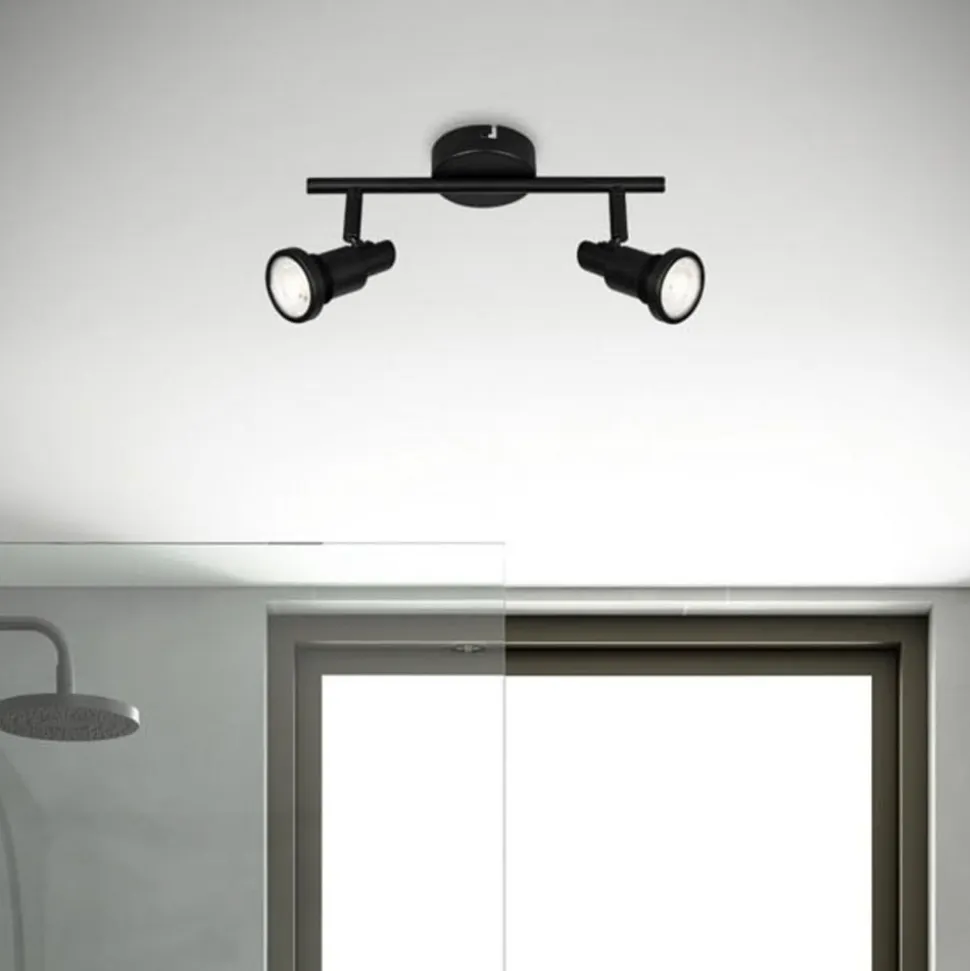 Flamo LED-loftspot IP44 2 lyskilder justeres, sort