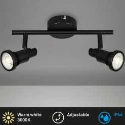 Flamo LED-loftspot IP44 2 lyskilder justeres, sort