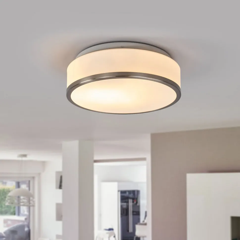 Flush loftlampe IP44, Ø 28 cm, satineret sølv