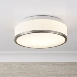 Flush loftlampe IP44, Ø 28 cm, satineret sølv