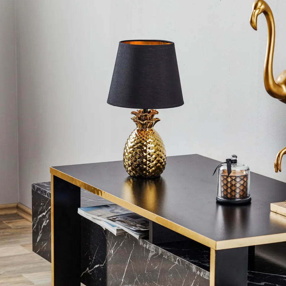 Fornem keramisk bordlampe Pineapple i guld-sort