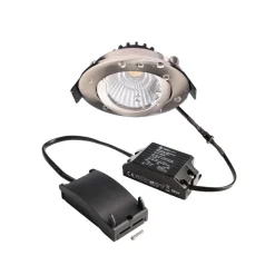 Forsænket loftlampe Dione, IP44, 3.000 K, nikkel, dæmpbar