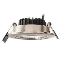 Forsænket loftlampe Dione, IP44, nikkel, dæmpbar til varm