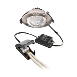 Forsænket loftlampe Dione, IP44, nikkel, dæmpbar til varm