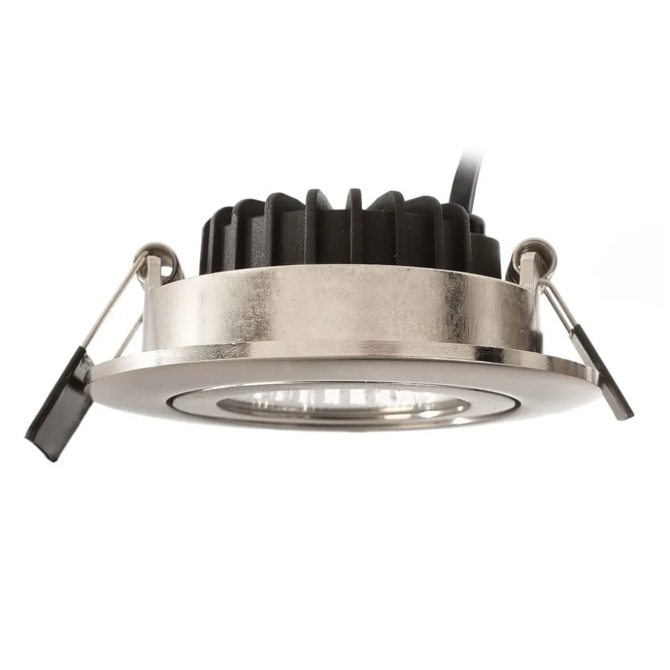 Forsænket loftlampe Dione, IP44, 2.700 K, nikkel, dæmpbar