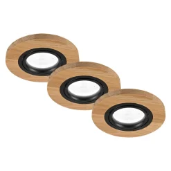 Forsænket loftlampe Tobby, Ø 10 cm, 3 stk. sæt, egetræ GU10