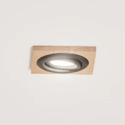 Forsænket loftlampe Tobby, 10 x 10 cm, egetræ, GU10