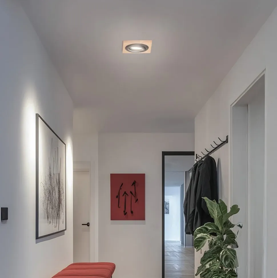 Forsænket loftlampe Tobby, 10 x 10 cm, egetræ, GU10