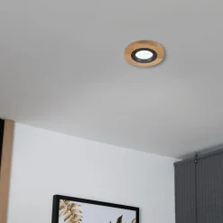 Forsænket loftlampe Tobby, Ø 10 cm, egetræ, GU10