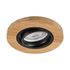 Forsænket loftlampe Tobby, Ø 10 cm, egetræ, GU10