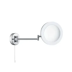 Forstørrende LED-spejl, kromfarvet/frostet, IP44, Ø 20 cm