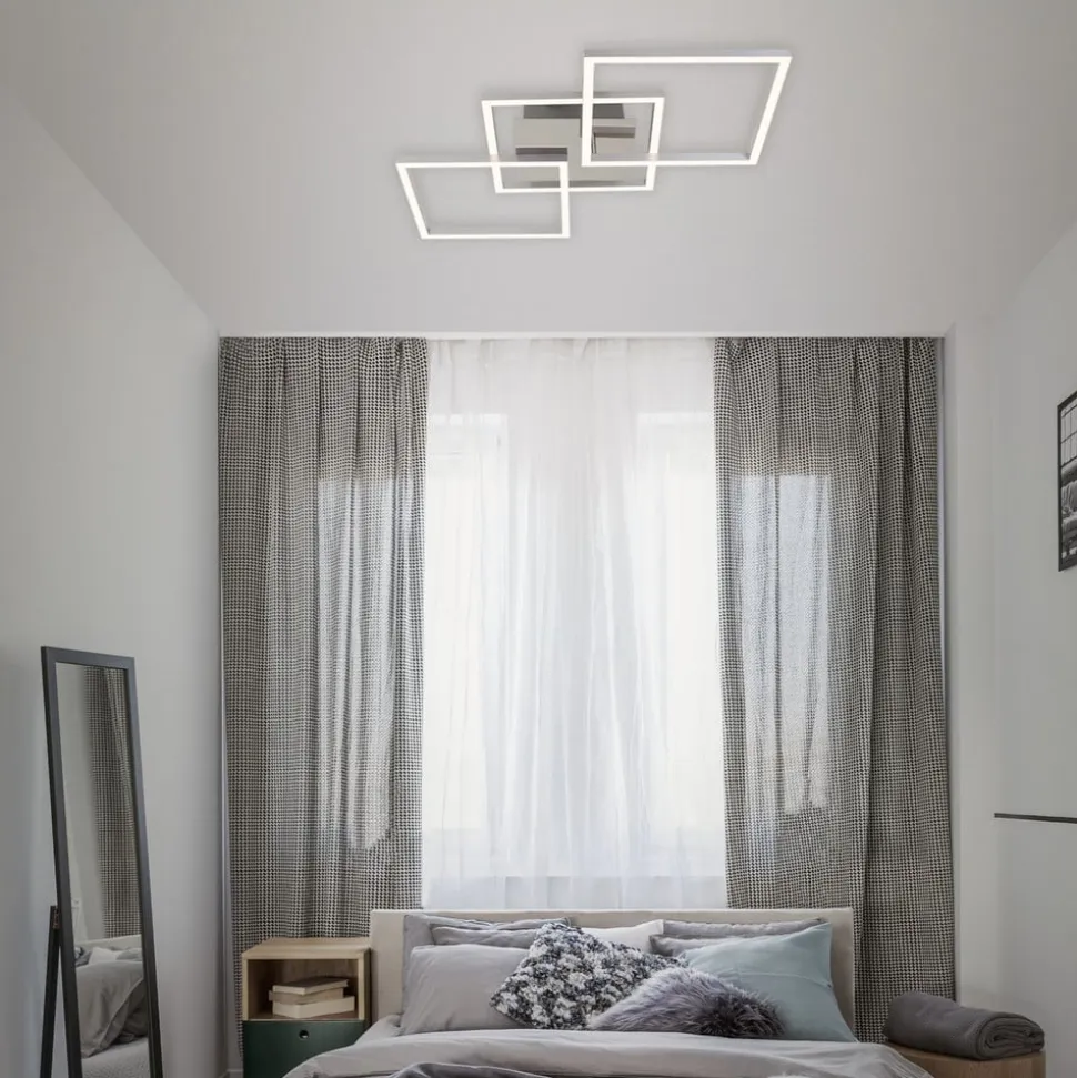 Frame LED-loftlampe, step-dim, krom-alu 76x37cm