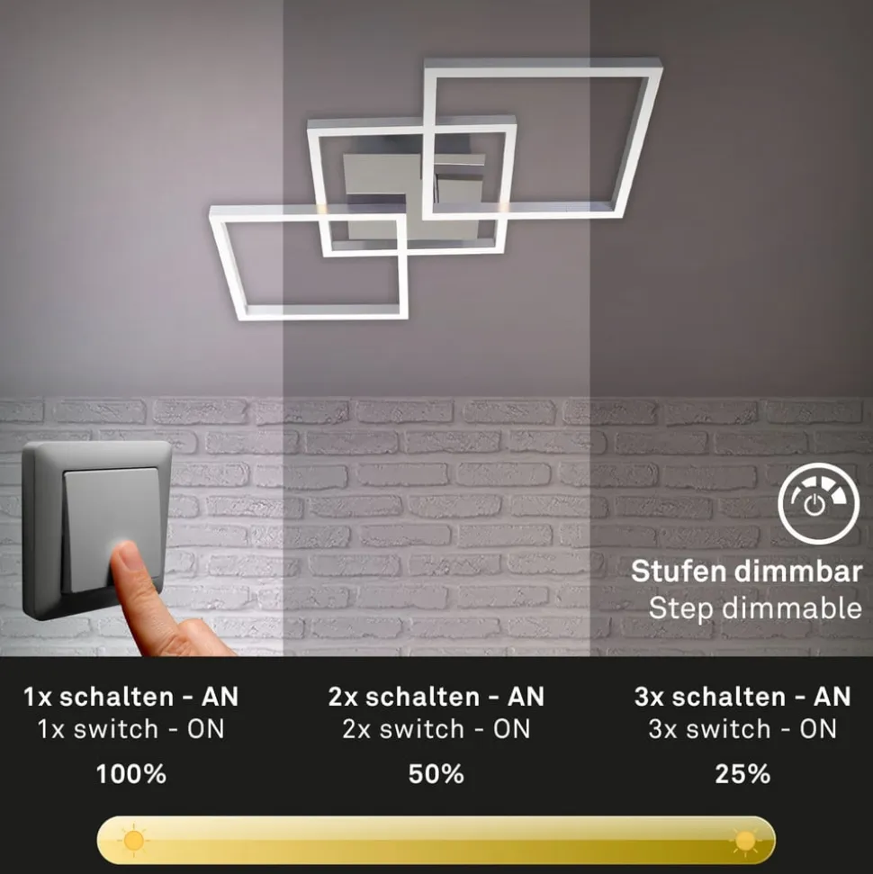 Frame LED-loftlampe, step-dim, krom-alu 76x37cm