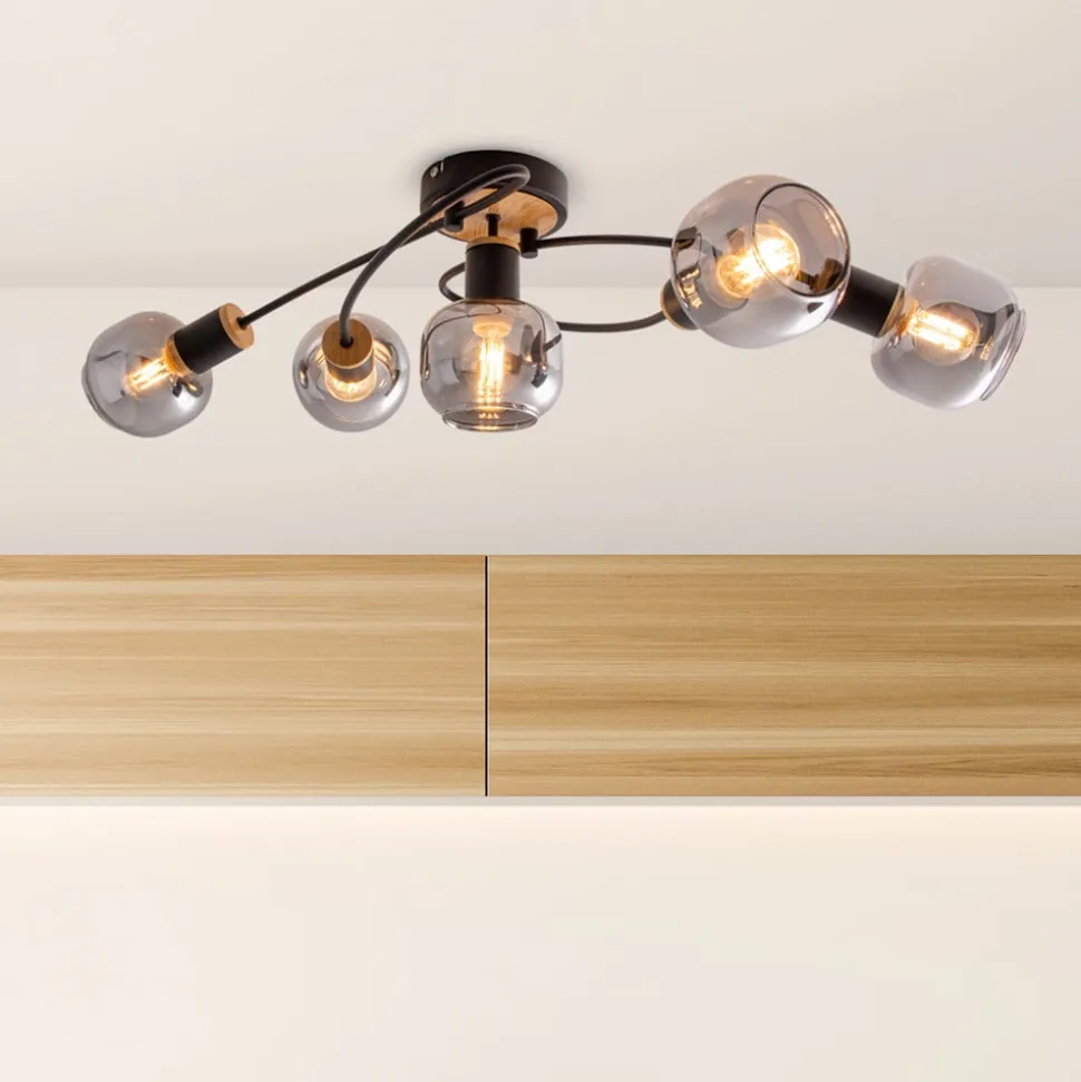 Fumoso loftlampe, 5 lyskilder, sort