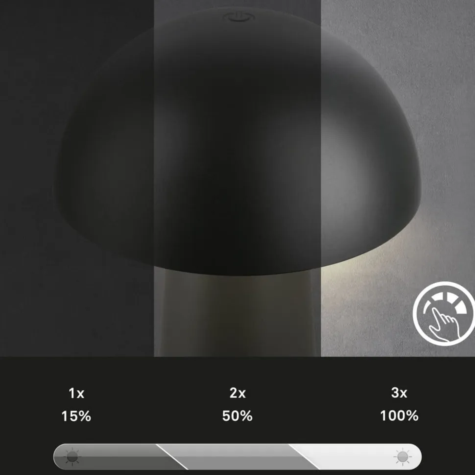 Fungo Mini LED-bordlampe, sort, touch, plast