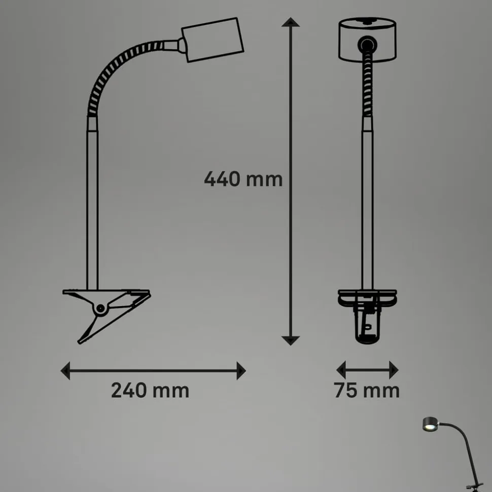 Genopladelig klemmelampe Tari, sort, CCT, touchdæmper, USB
