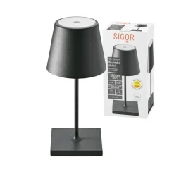 Genopladelig LED-bordlampe Nuindie mini, USB-C, sort, IP54, dæmpbar.