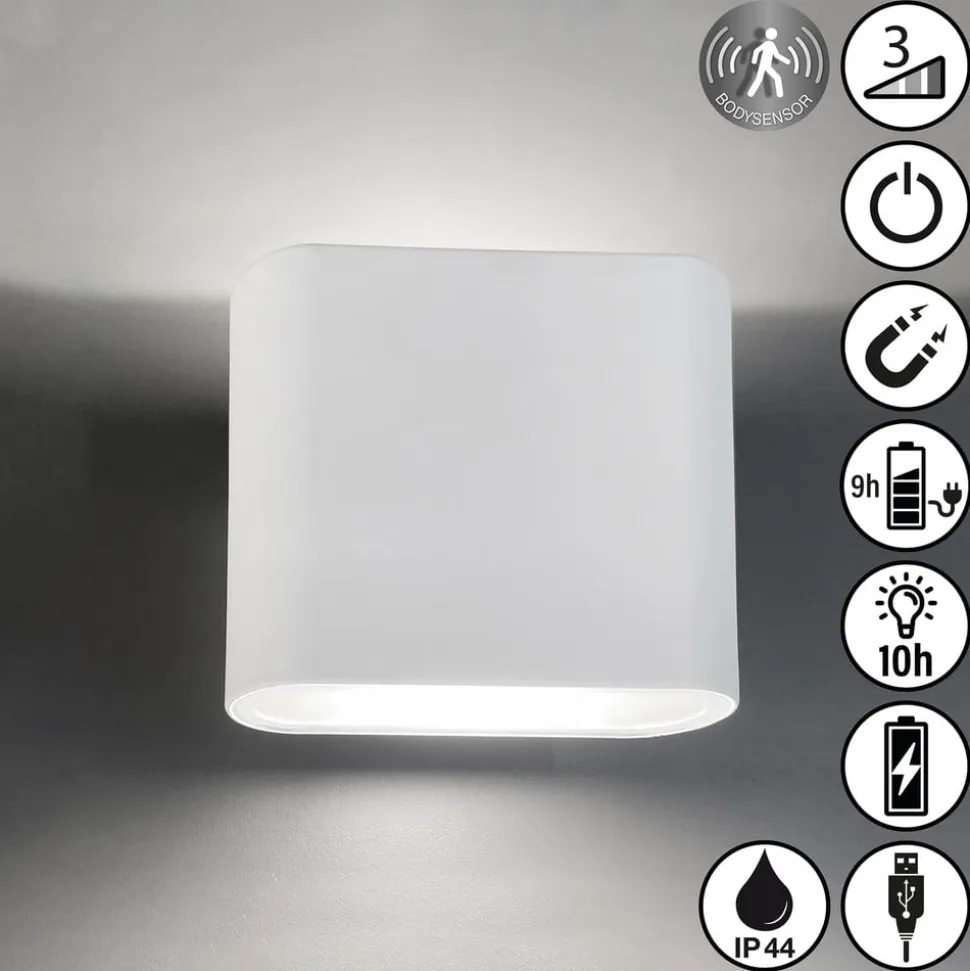 Genopladelig LED-væglampe Magnetics, hvid, op & ned, bredde 10 cm