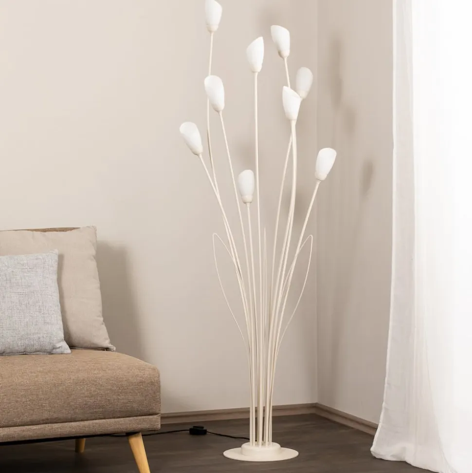 Gloriosa gulvlampe, creme, glas, 9 lyskilder