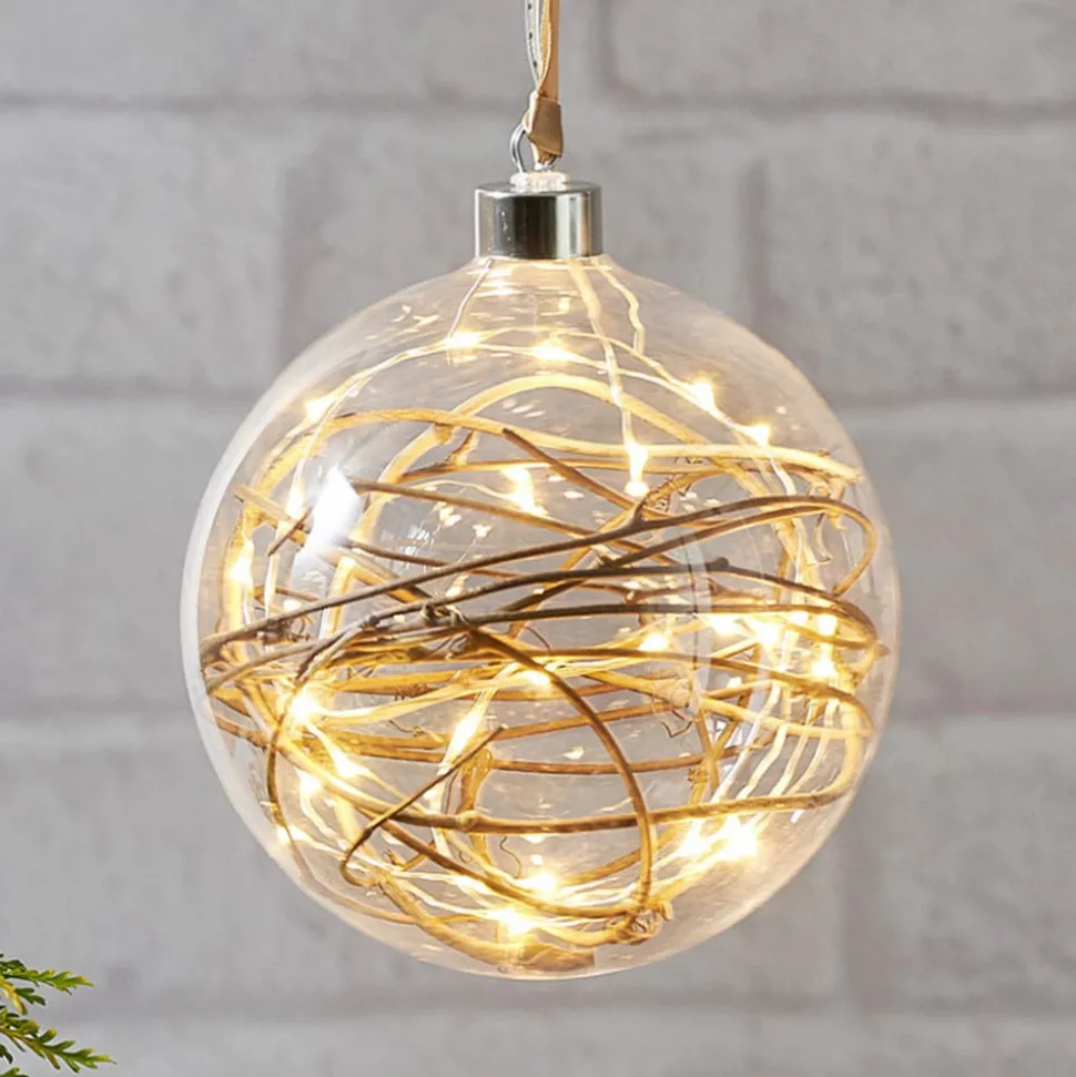 Glow LED-dekokugle, klar, rattan, Ø 15 cm