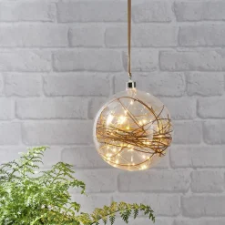 Glow LED-dekokugle, klar, rattan, Ø 20 cm