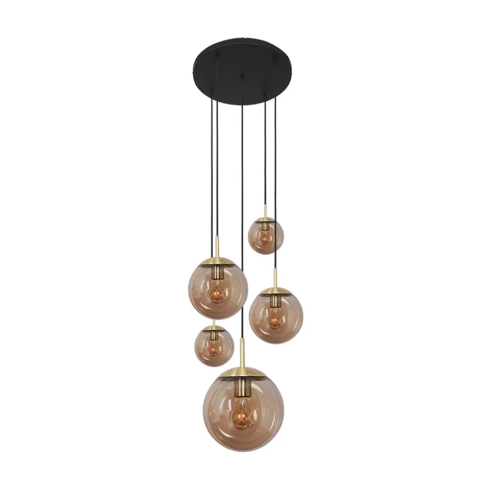 Glsabol glas-hængelampe, messing, 5 lyskilder