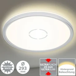 Gratis LED-loftlampe, Ø 29 cm, sølv