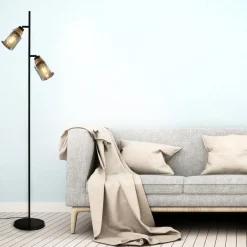 Gulvlampe 1486025 2 lyskilder skærme røgfarveglas