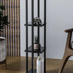 Gulvlampe 8111 sort, hylde, stofskærm hvid