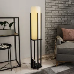 Gulvlampe 8125, sort/hvid, metal/lærred, højde 130 cm