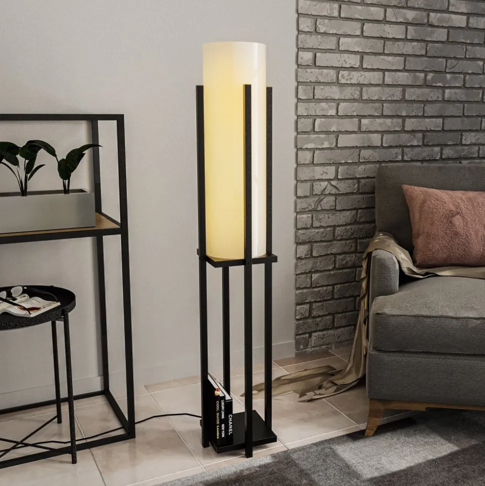 Gulvlampe 8125, sort/hvid, metal/lærred, højde 130 cm