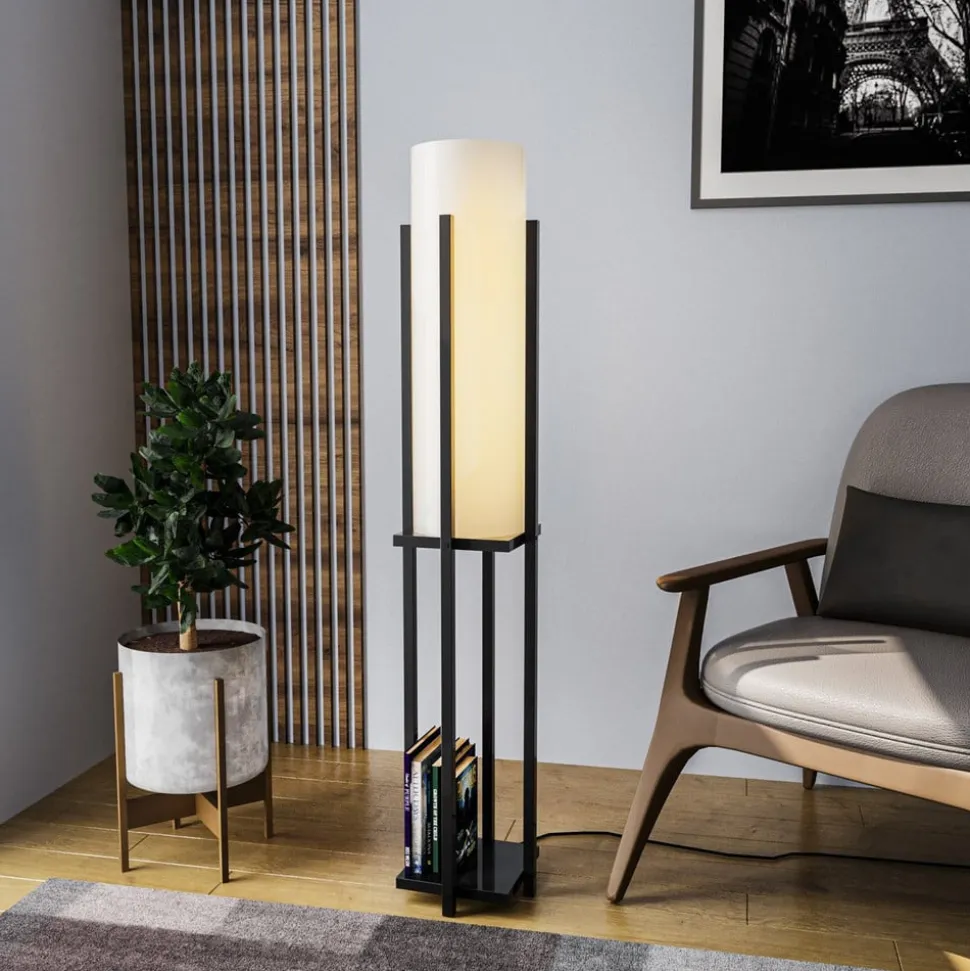 Gulvlampe 8125, sort/hvid, metal/lærred, højde 130 cm