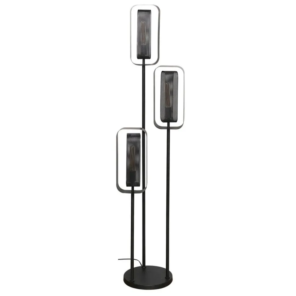 Gulvlampe Alma, 3 lyskilder, sort, metal, drejelig netskærm