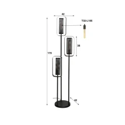 Gulvlampe Alma, 3 lyskilder, sort, metal, drejelig netskærm