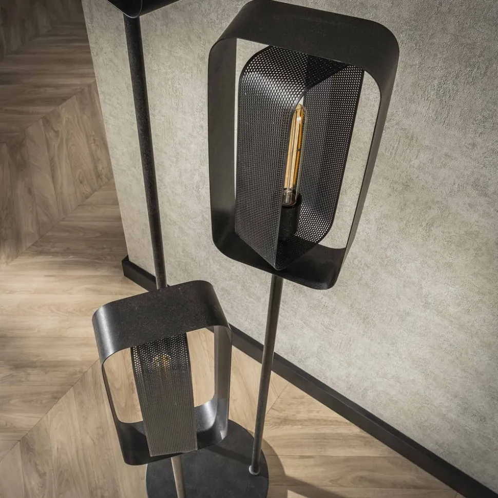 Gulvlampe Alma, 3 lyskilder, sort, metal, drejelig netskærm