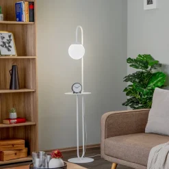 Gulvlampe Bari, hvid, metal, glas
