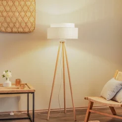 Gulvlampe Boho, treben creme-hvid/rattan