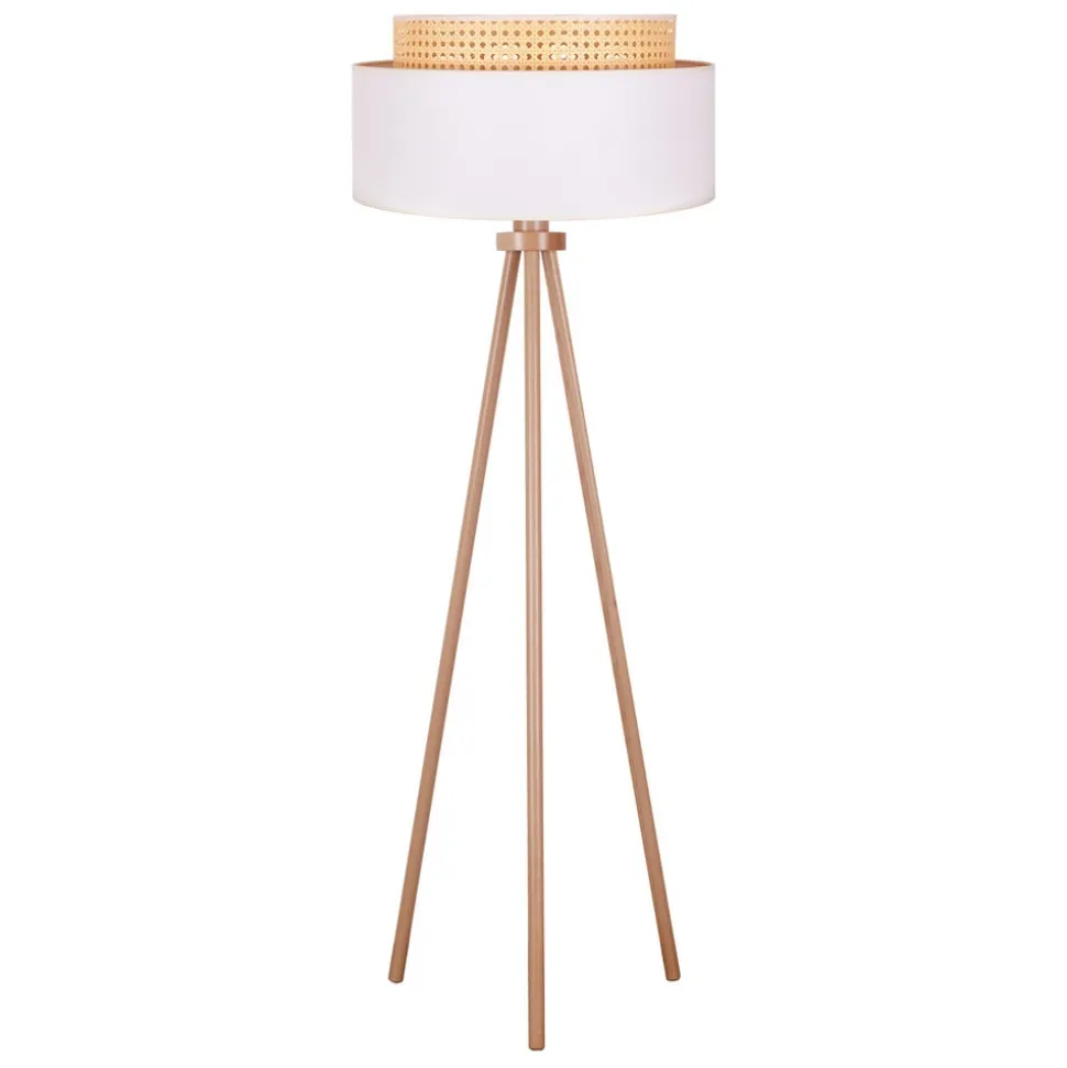 Gulvlampe Boho, treben creme-hvid/rattan