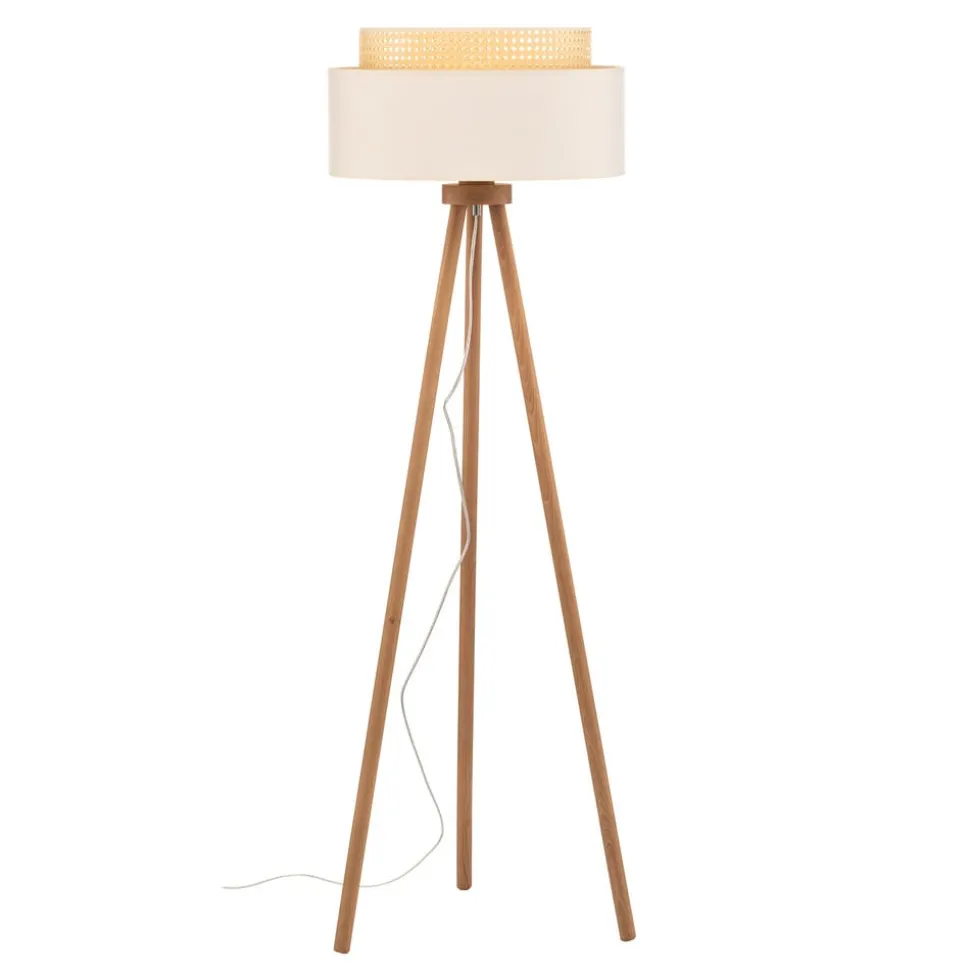 Gulvlampe Boho, treben creme-hvid/rattan