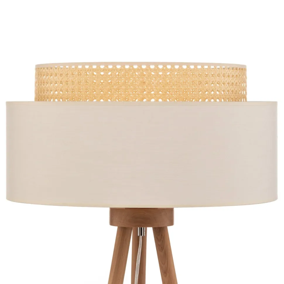 Gulvlampe Boho, treben creme-hvid/rattan