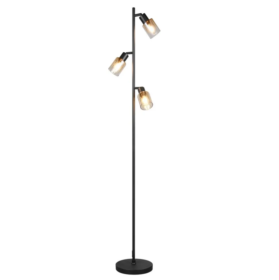 Gulvlampe Cadiz, sort/ravfarvet, 3 lyskilder, højde 154 cm