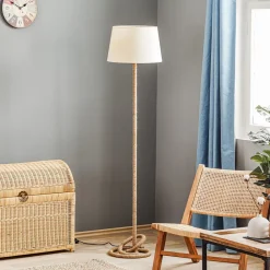 Gulvlampe Corda med stofskærm og tykt reb